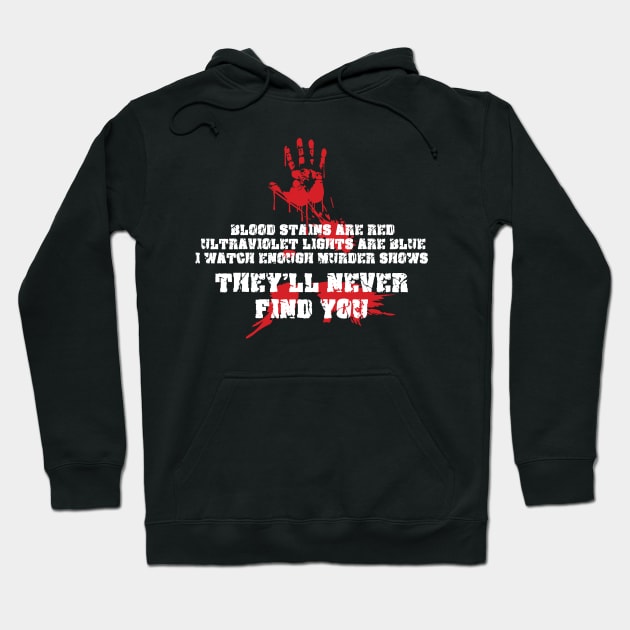 Blood Stains Are Red Ultraviolet Lights Are Blue, I Watch Enough Murder Shows, They'll Never Find You Hoodie by TeeTeeUp